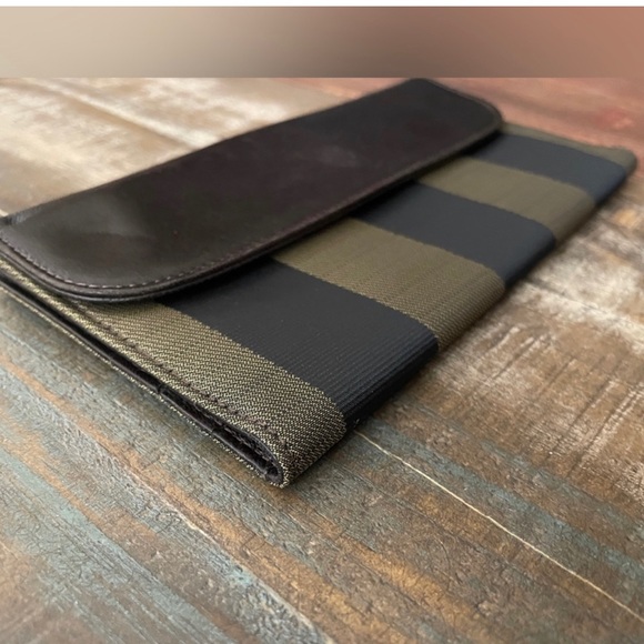 AUTH FENDI BROWN LEATHER/CANVAS  VERTICAL LINES VERY CLEAN WALLET CHAIN NOT/IN’D - Picture 3 of 9